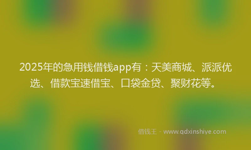 2025年的急用钱借钱app有：天美商城、派派优选、借款宝速借宝、口袋金贷、聚财花等。