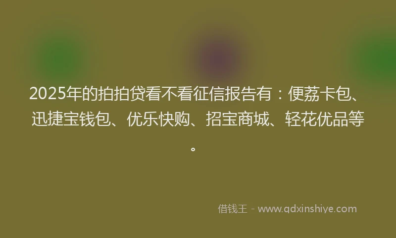 2025年的拍拍贷看不看征信报告有：便荔卡包、迅捷宝钱包、优乐快购、招宝商城、轻花优品等。