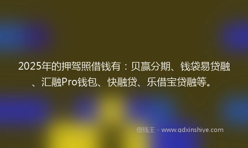 2025年的押驾照借钱有：贝赢分期、钱袋易贷融、汇融Pro钱包、快融贷、乐借宝贷融等。