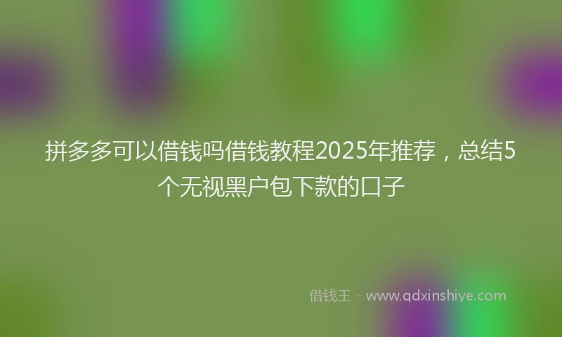 拼多多可以借钱吗借钱教程2025年推荐，总结5个无视黑户包下款的口子