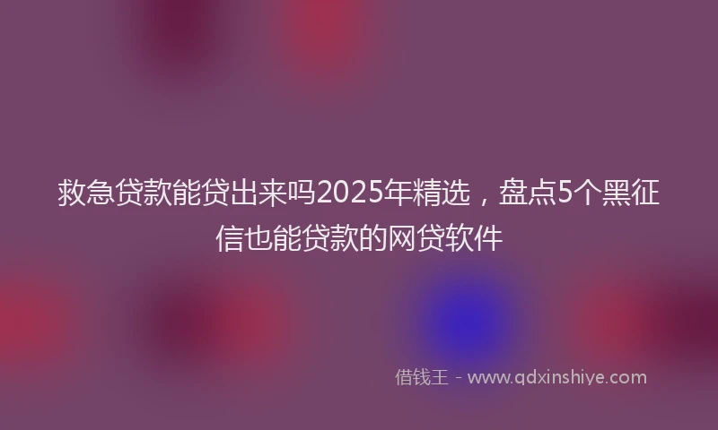 救急贷款能贷出来吗2025年精选，盘点5个黑征信也能贷款的网贷软件