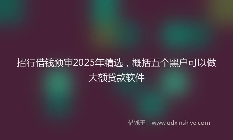 招行借钱预审2025年精选，概括五个黑户可以做大额贷款软件