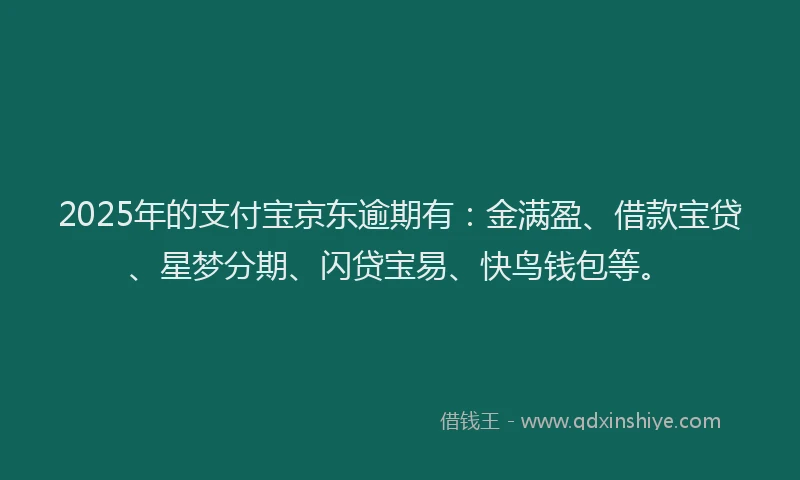 2025年的支付宝京东逾期有：金满盈、借款宝贷、星梦分期、闪贷宝易、快鸟钱包等。