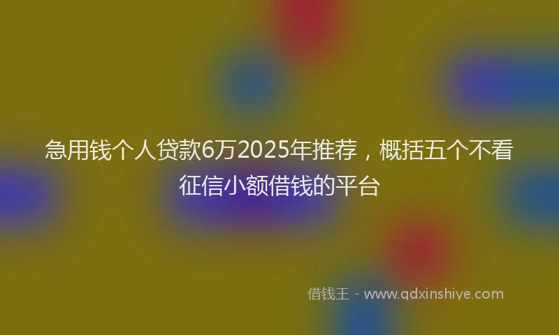 急用钱个人贷款6万2025年推荐，概括五个不看征信小额借钱的平台