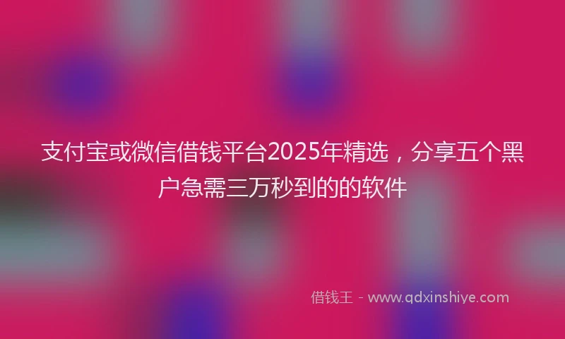 支付宝或微信借钱平台2025年精选，分享五个黑户急需三万秒到的的软件