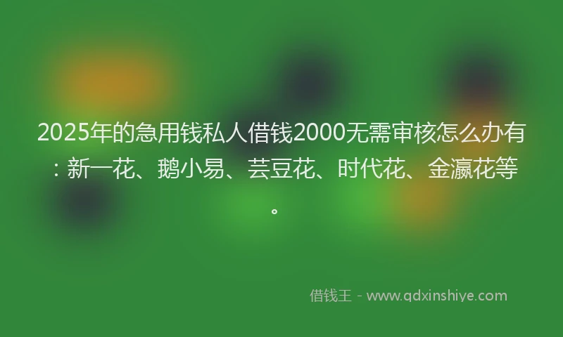 2025年的急用钱私人借钱2000无需审核怎么办有：新一花、鹅小易、芸豆花、时代花、金瀛花等。