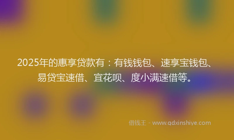 2025年的惠享贷款有：有钱钱包、速享宝钱包、易贷宝速借、宜花呗、度小满速借等。