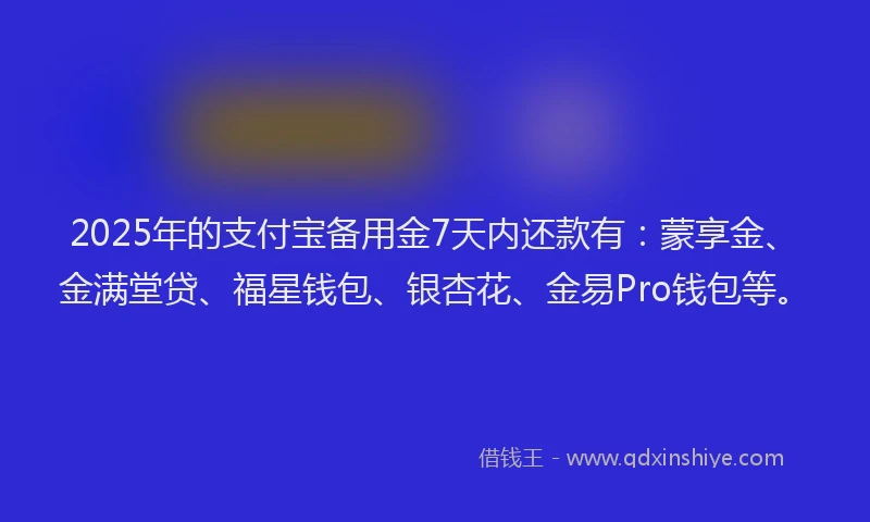 2025年的支付宝备用金7天内还款有：蒙享金、金满堂贷、福星钱包、银杏花、金易Pro钱包等。