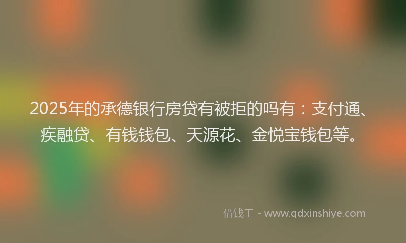 2025年的承德银行房贷有被拒的吗有：支付通、疾融贷、有钱钱包、天源花、金悦宝钱包等。