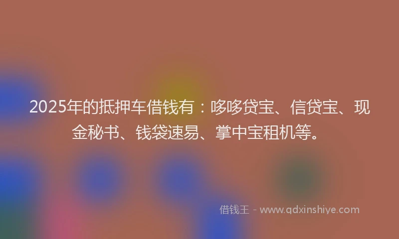 2025年的抵押车借钱有：哆哆贷宝、信贷宝、现金秘书、钱袋速易、掌中宝租机等。