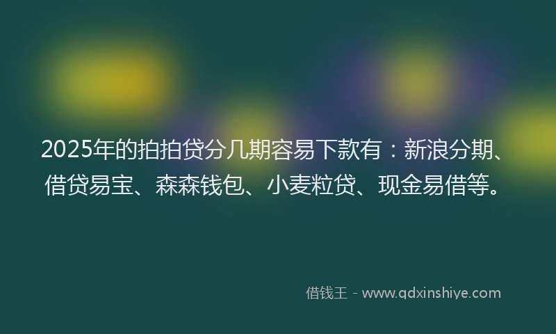 2025年的拍拍贷分几期容易下款有：新浪分期、借贷易宝、森森钱包、小麦粒贷、现金易借等。