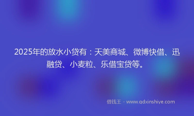 2025年的放水小贷有：天美商城、微博快借、迅融贷、小麦粒、乐借宝贷等。