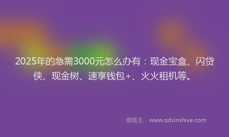 2025年的急需3000元怎么办有：现金宝盒、闪贷侠、现金树、速享钱包+、火火租机等。