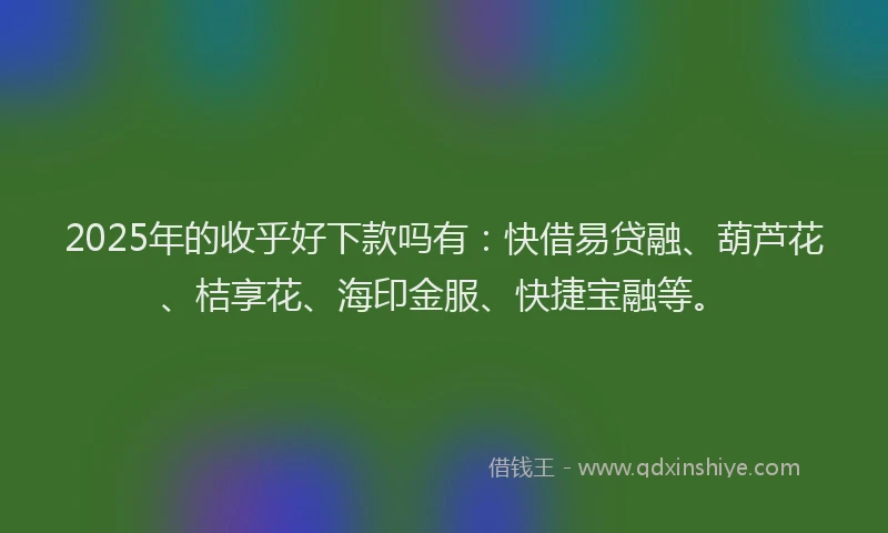 2025年的收乎好下款吗有：快借易贷融、葫芦花、桔享花、海印金服、快捷宝融等。