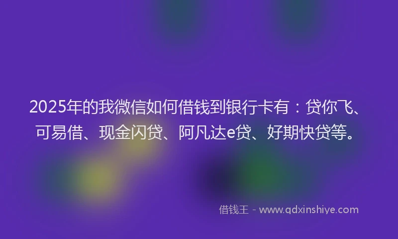 2025年的我微信如何借钱到银行卡有：贷你飞、可易借、现金闪贷、阿凡达e贷、好期快贷等。