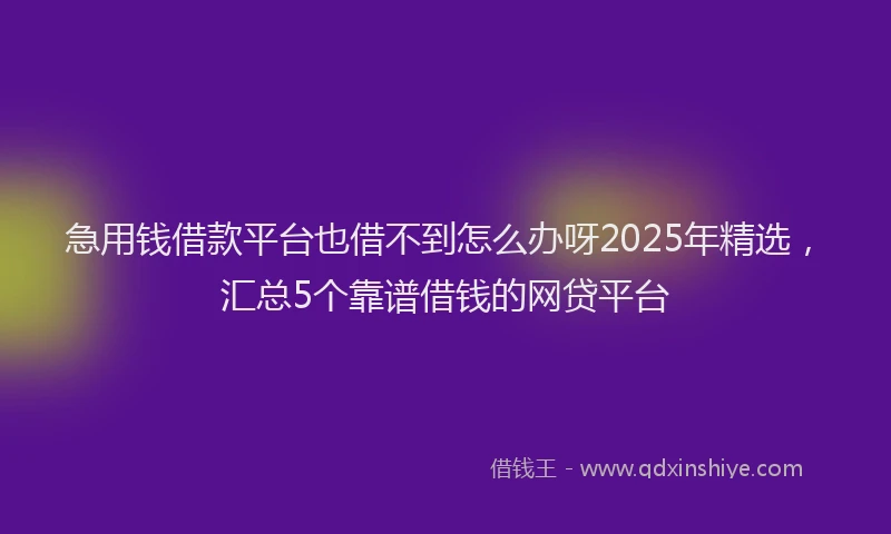 急用钱借款平台也借不到怎么办呀2025年精选，汇总5个靠谱借钱的网贷平台