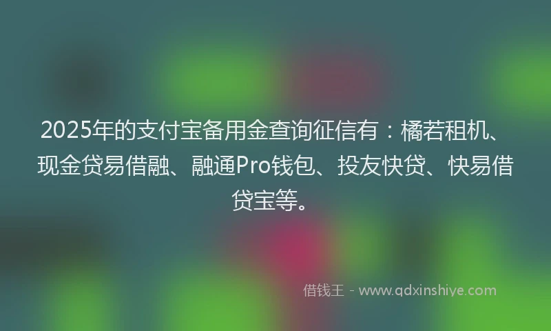2025年的支付宝备用金查询征信有：橘若租机、现金贷易借融、融通Pro钱包、投友快贷、快易借贷宝等。