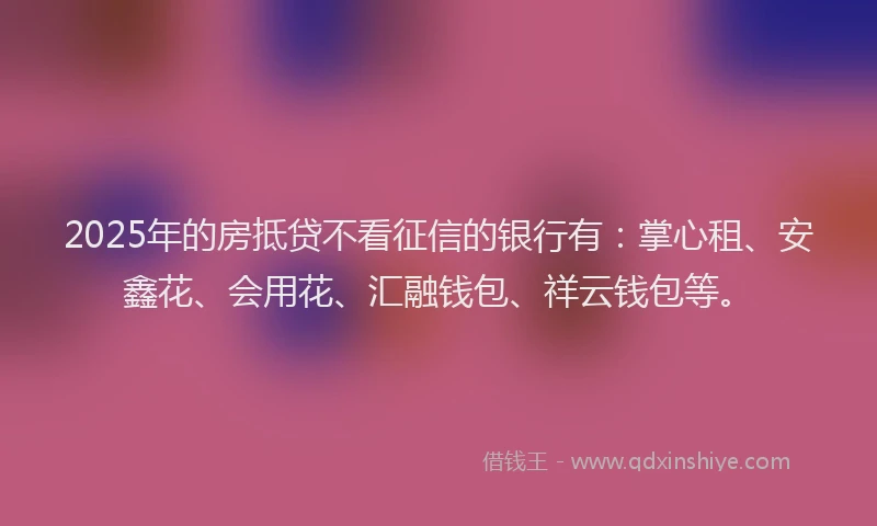 2025年的房抵贷不看征信的银行有：掌心租、安鑫花、会用花、汇融钱包、祥云钱包等。