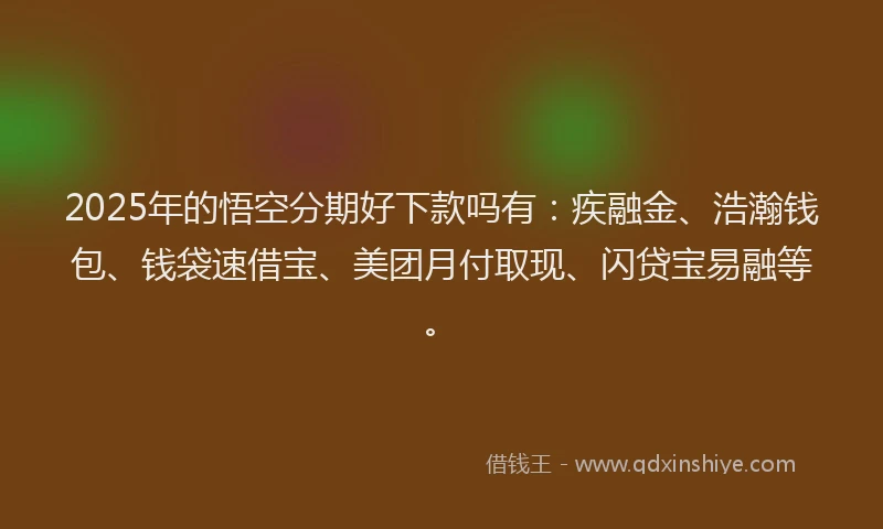 2025年的悟空分期好下款吗有：疾融金、浩瀚钱包、钱袋速借宝、美团月付取现、闪贷宝易融等。