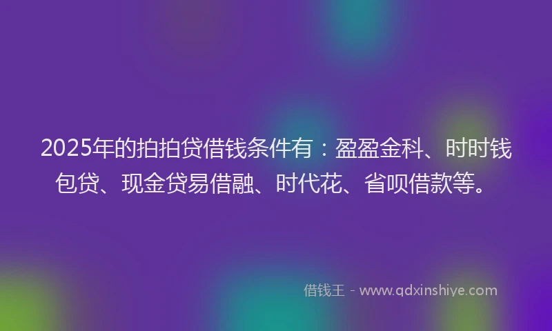 2025年的拍拍贷借钱条件有：盈盈金科、时时钱包贷、现金贷易借融、时代花、省呗借款等。