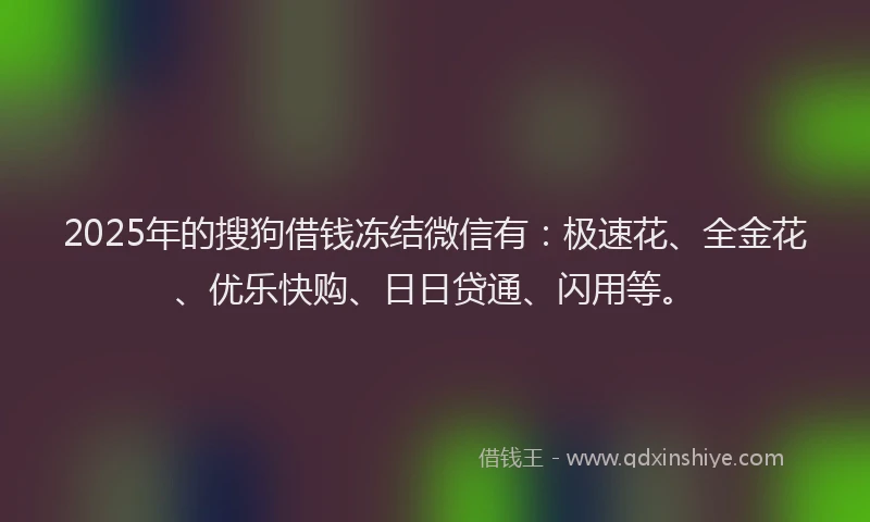 2025年的搜狗借钱冻结微信有：极速花、全金花、优乐快购、日日贷通、闪用等。