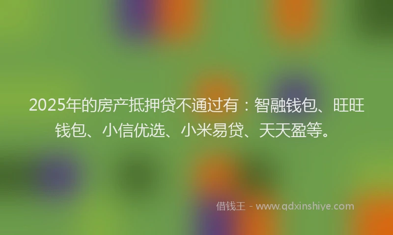 2025年的房产抵押贷不通过有：智融钱包、旺旺钱包、小信优选、小米易贷、天天盈等。