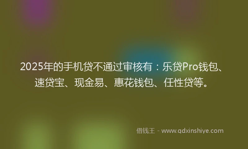 2025年的手机贷不通过审核有：乐贷Pro钱包、速贷宝、现金易、惠花钱包、任性贷等。