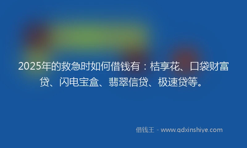 2025年的救急时如何借钱有：桔享花、口袋财富贷、闪电宝盒、翡翠信贷、极速贷等。