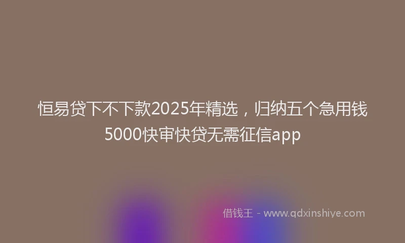 恒易贷下不下款2025年精选，归纳五个急用钱5000快审快贷无需征信app