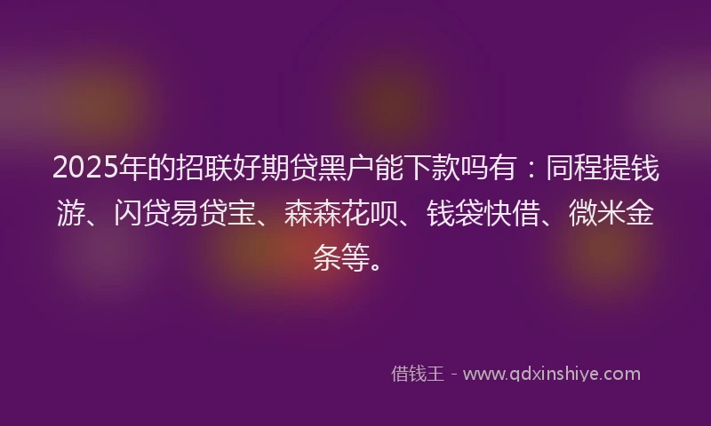 2025年的招联好期贷黑户能下款吗有：同程提钱游、闪贷易贷宝、森森花呗、钱袋快借、微米金条等。