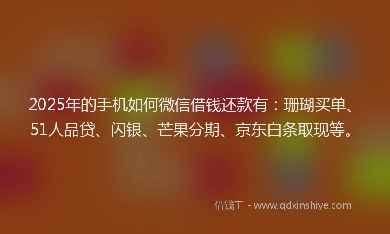 2025年的手机如何微信借钱还款有：珊瑚买单、51人品贷、闪银、芒果分期、京东白条取现等。