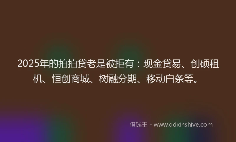 2025年的拍拍贷老是被拒有：现金贷易、创硕租机、恒创商城、树融分期、移动白条等。