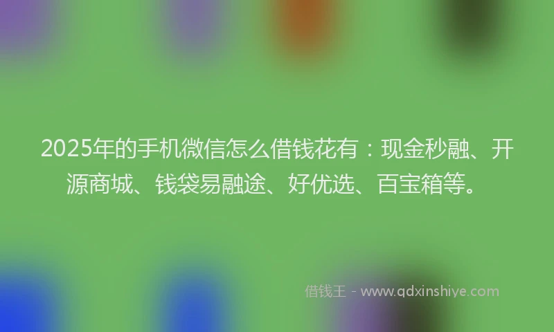 2025年的手机微信怎么借钱花有：现金秒融、开源商城、钱袋易融途、好优选、百宝箱等。