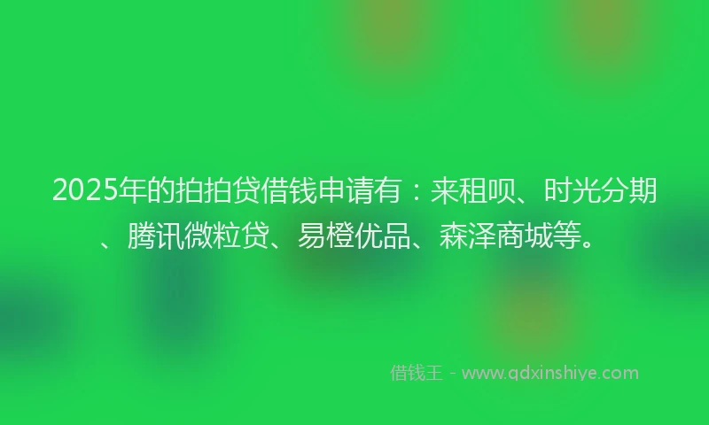 2025年的拍拍贷借钱申请有：来租呗、时光分期、腾讯微粒贷、易橙优品、森泽商城等。