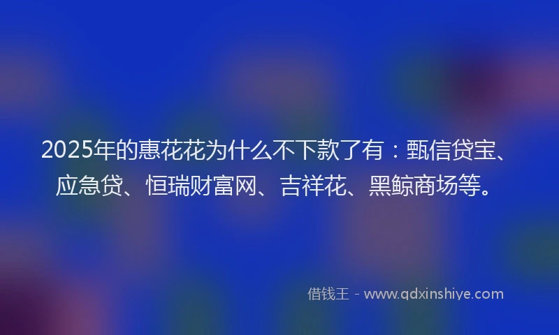 2025年的惠花花为什么不下款了有：甄信贷宝、应急贷、恒瑞财富网、吉祥花、黑鲸商场等。