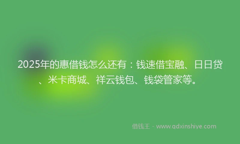 2025年的惠借钱怎么还有：钱速借宝融、日日贷、米卡商城、祥云钱包、钱袋管家等。