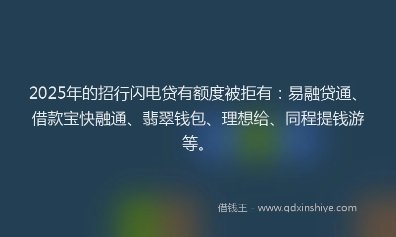 2025年的招行闪电贷有额度被拒有：易融贷通、借款宝快融通、翡翠钱包、理想给、同程提钱游等。