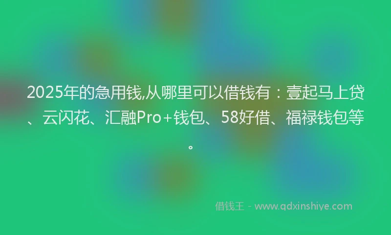 2025年的急用钱,从哪里可以借钱有：壹起马上贷、云闪花、汇融Pro+钱包、58好借、福禄钱包等。
