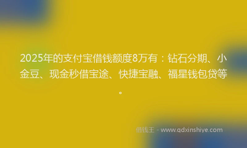 2025年的支付宝借钱额度8万有：钻石分期、小金豆、现金秒借宝途、快捷宝融、福星钱包贷等。