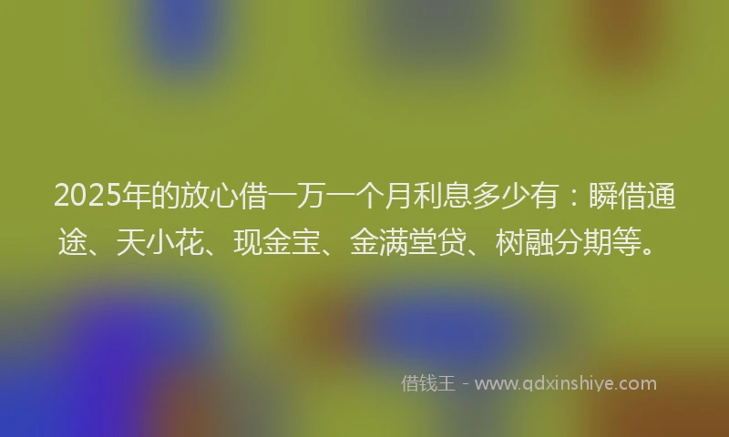 2025年的放心借一万一个月利息多少有：瞬借通途、天小花、现金宝、金满堂贷、树融分期等。