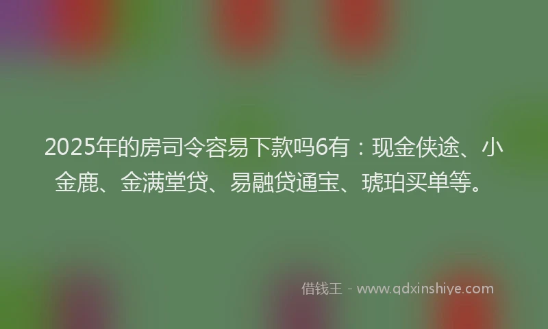 2025年的房司令容易下款吗6有：现金侠途、小金鹿、金满堂贷、易融贷通宝、琥珀买单等。