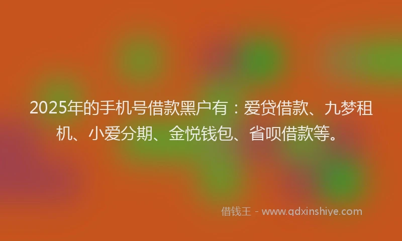 2025年的手机号借款黑户有：爱贷借款、九梦租机、小爱分期、金悦钱包、省呗借款等。