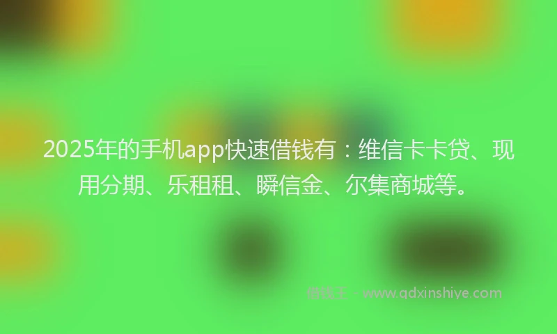 2025年的手机app快速借钱有：维信卡卡贷、现用分期、乐租租、瞬信金、尔集商城等。