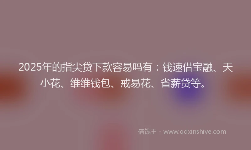 2025年的指尖贷下款容易吗有：钱速借宝融、天小花、维维钱包、戒易花、省薪贷等。