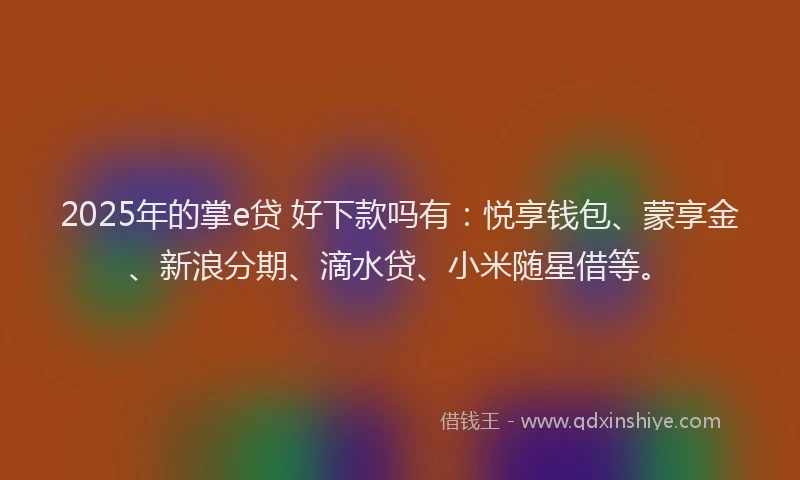 2025年的掌e贷 好下款吗有：悦享钱包、蒙享金、新浪分期、滴水贷、小米随星借等。
