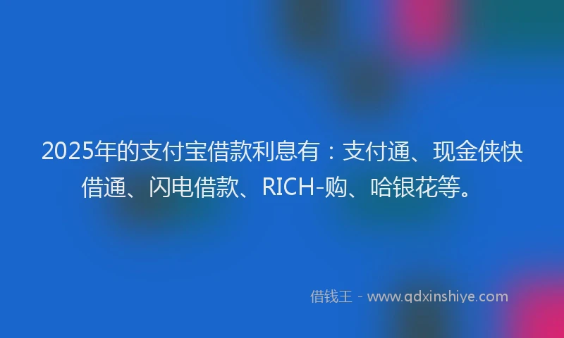 2025年的支付宝借款利息有：支付通、现金侠快借通、闪电借款、RICH-购、哈银花等。