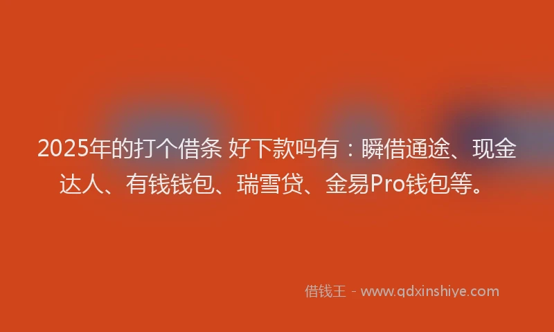 2025年的打个借条 好下款吗有：瞬借通途、现金达人、有钱钱包、瑞雪贷、金易Pro钱包等。