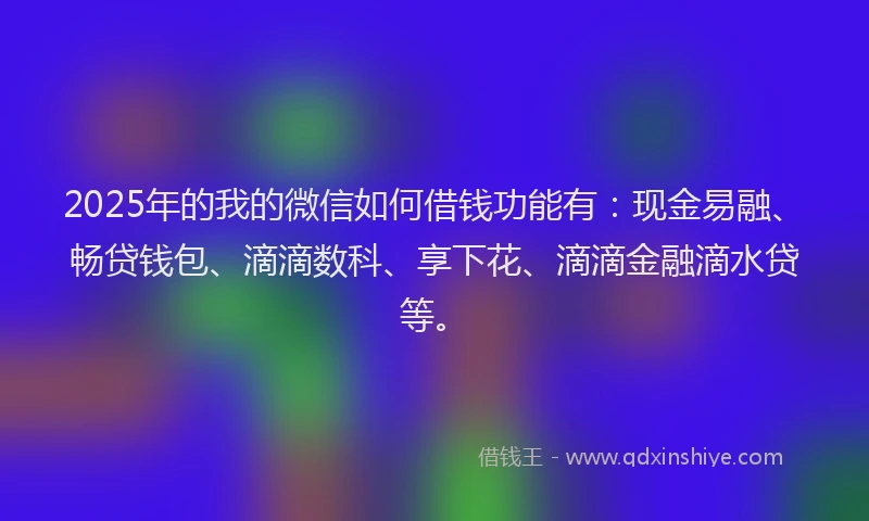 2025年的我的微信如何借钱功能有：现金易融、畅贷钱包、滴滴数科、享下花、滴滴金融滴水贷等。