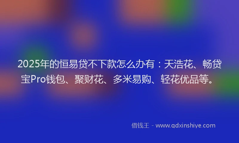 2025年的恒易贷不下款怎么办有：天浩花、畅贷宝Pro钱包、聚财花、多米易购、轻花优品等。