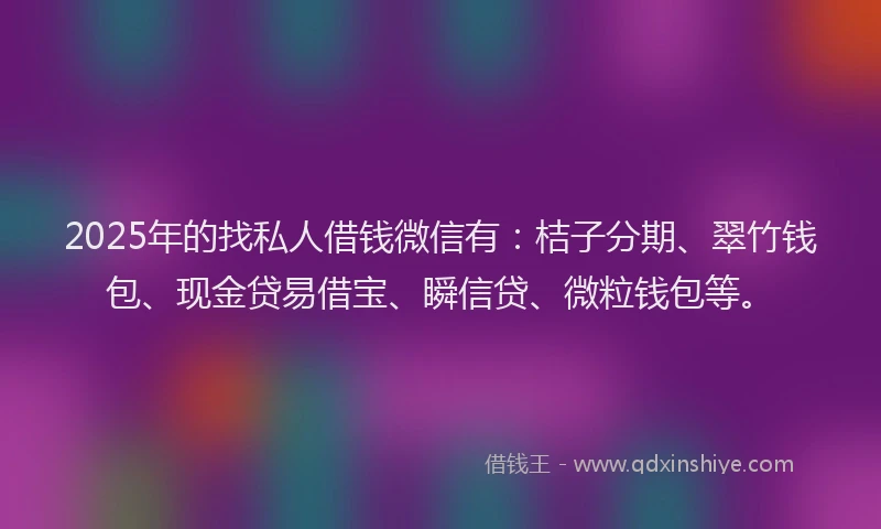 2025年的找私人借钱微信有：桔子分期、翠竹钱包、现金贷易借宝、瞬信贷、微粒钱包等。